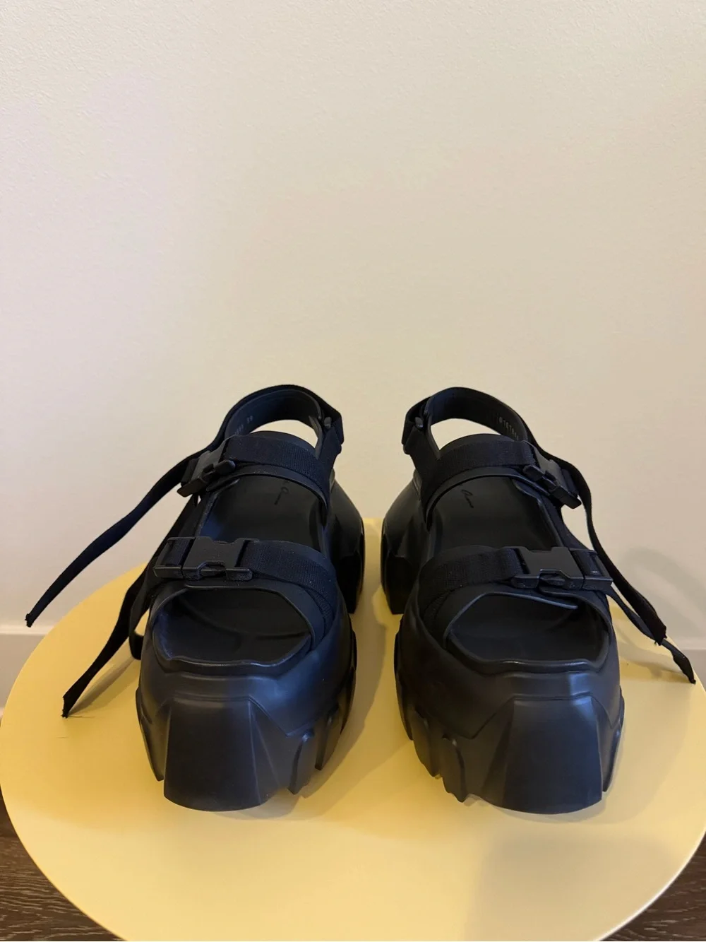 RICK OWENS BLACK HOLLYWOOD MEGA TRACTOR PLATFORM SANDALS